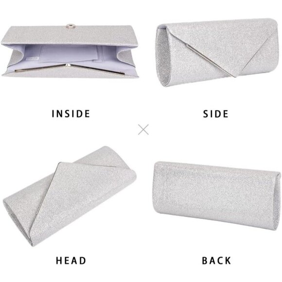 Women Sliver Larcenciel Sparkel Envelope Clutch Detachable Chain Evening bag - Picture 3 of 7